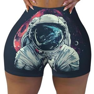 Jkkghll Lunar Astronaut Print Workout Shorts Stijlvolle Fitness Training Zomer Workouts Gym Sessies Dagelijks Dragen, Zwart, S