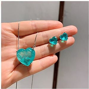 Oorbellen 925 zilveren bruiloft sieraden sets for vriendin vintage blauwe paraiba toermalijn hart oceaan ster hanger ketting oorbellen Oorbellen voor dames (Color : Jewelry set, Size : 45cm)