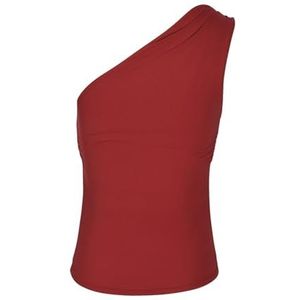 Dames Zomer Slim Crop Tanktop, Casual Off-shoulder Vesten Basic Tees Shirts voor Uitgaan(Color:Red,Size:M)