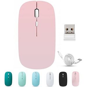BlueBose Draadloze Bluetooth-muis, oplaadbaar, 3 snelheden DPI, stil, compatibel met elke laptop/iPad/Mac/pc, draadloze nano-USB-ontvanger (roze)