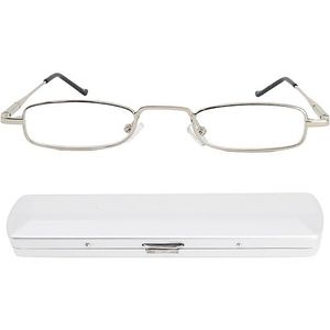 MINI BRILLE® Smalle Metalen Mini Leesbril, Metaal Frame (Zilver), GRATIS Slim-Fit Aluminium Koker, Leeshulp Mannen en Vrouwen +2.5 Dioptrie