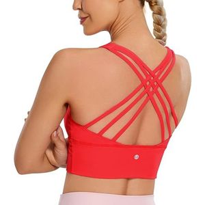 CRZ YOGA Dames Longline Sport BH Gewatteerde BH Top Wirefree Gewatteerde Yoga Crop Tops Diep rood S