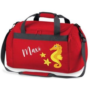 minimutz Sporttas voor kinderen, personaliseerbaar met naam, zwemtas, zeepaardje, duffle bag voor meisjes en jongens, rood, ca. 54 x 28 x 26 cm