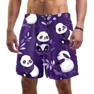 Zwemplank Shorts voor Mannen Strandshorts voor Tieners Zomer Sneldrogende Sport, Paarse Bamboe Blad Panda, Paarse Bamboe blad Panda, S