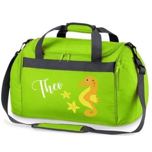 minimutz Sporttas voor kinderen, personaliseerbaar met naam, zwemtas, zeepaardje, duffle bag voor meisjes en jongens, groen, ca. 54 x 28 x 26 cm