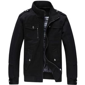 Mannen Casual Lederen Jassen Stand Kraag Bomberjacks Mannen Lichtgewicht Katoenen Jas Casual Leisure Jassen Stand Kraag Jassen Outdoor Winddicht Jassen Outdoor Jas Klassieke Full-Zip Jassen, B-Zwart, 3XL