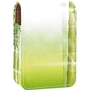 Groene Bamboe Scene in De Ochtend Lip Gloss Houder Lipstick Case Draagbare Make-up Bag Reizen Lipstick Organizer Case met Spiegel Mini Lipstick Opbergdoos voor Vrouwen