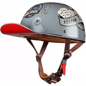 Retro Baseball Cap Motorhelm DOT/ECE Goedgekeurde Open-Face, Duitse Stijl Skull Cap Voor Motorfiets Cruiser Scooter - Voor Volwassen Mannen Vrouwen