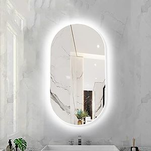 Ovale LED-backlit badkamerspiegel dimbaar 3 kleurtemperatuur slimme spiegel LED-licht wandmontage make-upspiegel met aluminium frame (kleur: wit frame, maat: 40X70CM)