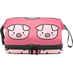 Dubbellaags Cosmetische Tas Varken Draagbare Make-up Tas Reizen Organizer Pouch Voor Vrouwen Meisjes Toiletries Tassen, Meerkleurig, 27x15x14 cm/10.6x5.9x5.5 in, Make-up zakje