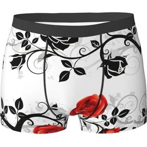 EdWal Bloemen roos met bladeren lente print heren atletisch ondergoed, heren ondergoed, boxerslip, zacht ondergoed, Zwart, XXL