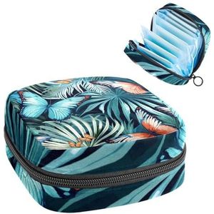 MUOOUM Tropische Palm Vlinders Patroon Maandverband Opbergtas Draagbare Menstruatie Tas Voor Vrouwen Tiener Meisjes Menstruatie Cup Pouch Nursing Pad Houder