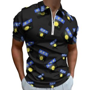 Coat Arms of Guadeloupe Poloshirts met halve rits voor heren, slim fit T-shirt met korte mouwen, sneldrogend golftops T-shirts L