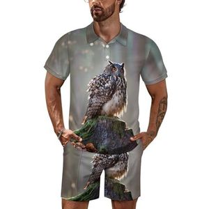 Eurasian Eagle Owl Poloshirt voor heren, set met korte mouwen, trainingspak, casual strandshirts, shorts, outfit, 2XL