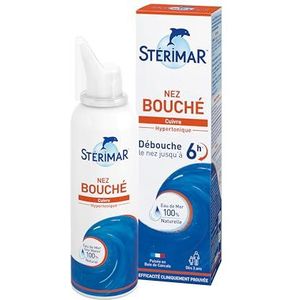 STÉRIMAR Verstopte neus: langdurige decongestivum neusspray, werkt snel en tot 6 uur, met 100% natuurlijk zeewater en koper, hypertonische formule, 100 ml