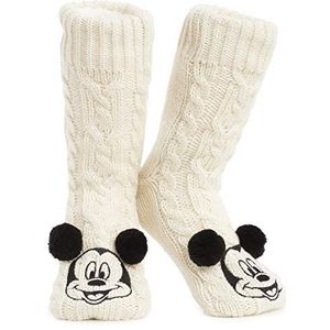 Disney Pluizige pantoffelsokken voor vrouwen, Minnie Mickey Stitch Cadeaus (Beige Mickey Mouse)