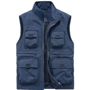 Pegsmio Outdoor Vest Voor Mannen Multi-Pocket Slim Vest Street Wear Vest, Donkerblauw, 4XL