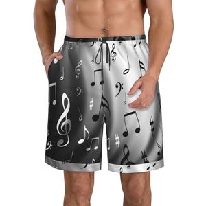 PHTZEZFC Muzieknoten print print heren strandshorts zomer shorts met sneldrogende technologie, lichtgewicht en casual, Wit, M