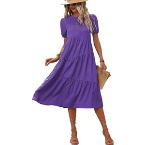 jurken voor dames Effen kieljurk met ruches en zoom(Color:Purple,Size:Small)