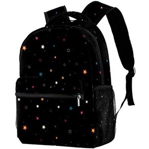 Lichtgewicht rugzak klassieke casual dagrugzak kleurrijke sterren zwarte achtergrond