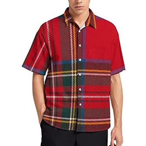 Rood Tartan Ontwerp Hawaiiaans Shirt Voor Mannen Zomer Strand Casual Korte Mouw Button Down Shirts met Zak