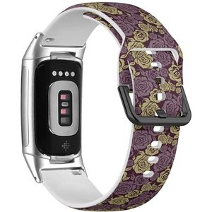 RYANUKA Sport-zachte band compatibel met Fitbit Charge 5 / Fitbit Charge 6 (vintage bloem roos) siliconen armband accessoire, Siliconen, Geen edelsteen