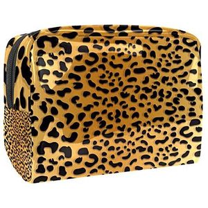 Draagbare make-up tas met rits reizen toilettas voor vrouwen handige opslag cosmetische zakje luipaard print achtergrond