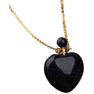 Crystal Heart Perfume Bottle Pendant For Women Gemstone Healing Essential Oil Necklace Gold Perfume Bottle Jewelry Gift (Color : Silver_Blue Goldstone)