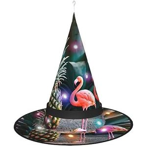 SSIMOO Pineapple Flamingo Heksenhoed voor dames, Halloween, led-lampje, ideaal voor feestjes en rollenspellen