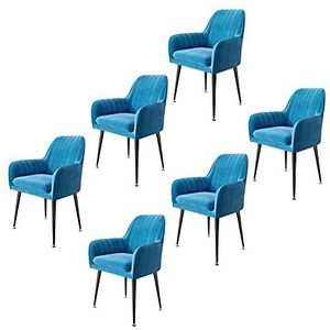 GEIRONV Fluwelen eetkamerstoelen set van 6, for woonkamer slaapkamer make-up stoel zwart stoelbenen lounge stoel 40 × 40 × 76cm Eetstoelen (Color : Blue)