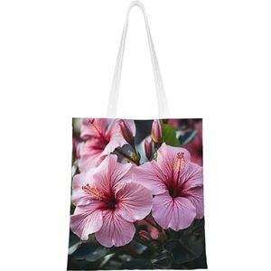 GFLFMXZW Roze tropische bloemen print canvas draagtas herbruikbare boodschappentas esthetische handtas schoudertas voor vrouwen meisjes, zwart, één maat, Zwart, One Size