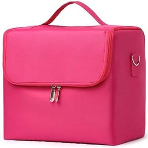 Meerlaagse make-uptas voor dames, houder voor nageldecoratie, tatoeages voor schoonheidssalon, make-up organizer, tas met grote inhoud, Rood, Eén maat