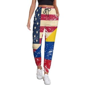 American And Columbia Retro vlag dames joggingbroek running joggingbroek casual broek elastische taille lang met zakken