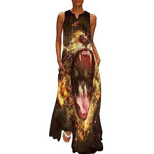 Lion in Dark dames enkellengte jurk slim fit mouwloze maxi-jurk casual zonnejurk L