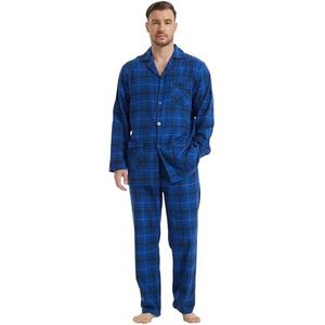 kolipajam Pyjamaset voor heren van 100% katoenen flanel, geverfd garen, comfortabel, broek met zakken, tailleband met trekkoord, winterpyjama voor heren, M