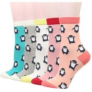 Cansok Vrouwen pinguïn Nieuwigheid Crew Kuit sokken Pak van 5