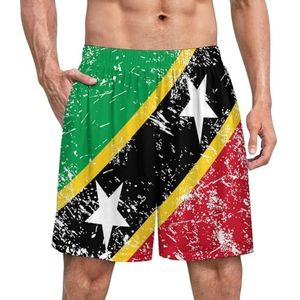 Nevis retro vlag grappige pyjama shorts voor mannen pyjama broek heren nachtkleding met zakken zacht