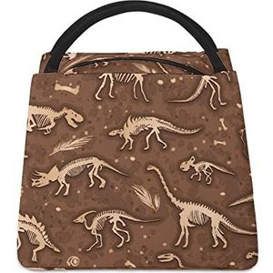 Doodle dinosaurus schedel grappige lunchtas geïsoleerde lunchbox lekvrije koeltas draagtas handtas cadeau voor vrouwen moeder mannen