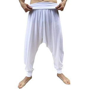SAVARI | Harem Broek | Relax Model | Voorjaar en Herfst | Met zakken | Lage tailleband | Brede taille en brede benen | Broeken voor thuis, yoga, pilates en fitness | Vrouwen en mannen | Wit | Maat XXL