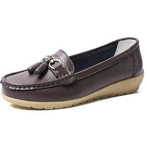 WERWAES Dames Casual Ronde Kop Mocassin Schoenen Comfortabele Lederen Ademende Loafers Wandelen Verpleegster Ademend Rijden Mode Zachte Schoenen Werkschoenen