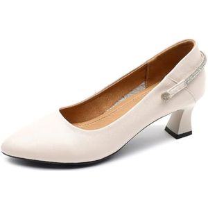 Sekiueo Mary Jane-Schoenen Voor Dames Kitten Heels Pumps Met Puntige Neus Feestjurkschoenen Gesloten Neus,Beige,33 EU