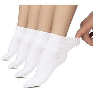 Diabetiker bamboesokken met lycra voor Dames: Zonder naad aan de aanzet van de teennagels, Enkelhoog; hoog draagcomfort; voor business en vrije tijd; geschikt voor Zwangere vrouwen en Senioren; 4 paar (Wit, 39-42)