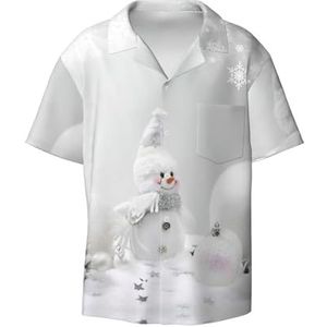 TyEdee Snow Man sterren en sneeuw bloemen print heren korte mouw jurk shirts met zak casual button down shirts business shirt, Zwart, S