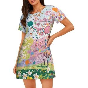 Zelinge Nachtjaponnen voor dames nachthemd slaapjurk losse loungewear S-3XL, Abstracte Lente Bloesems, S