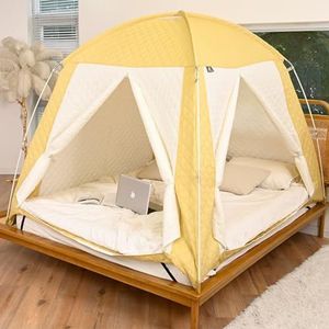 Tent voor bed, bed tent dubbel, indoor huishoudelijke bedtent, wintertent, verdikte katoenen tent, warm, winddicht en koudebestendig, drie deuren open, zowel bed als vloer kunnen worden gebruikt