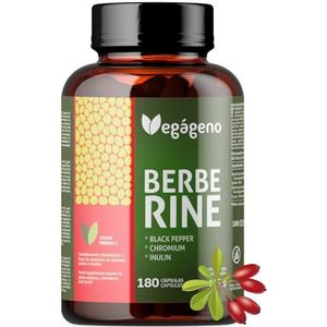Vegageno Berberine complex 180 capsules. Berberine capsules in hoge doses. Met chroom, inuline en zwarte peper. Berberine Optimaal voor de stofwisseling en de gezondheid. Berberine supplement