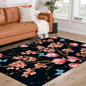 QSKXRE Bloemen en vlinders patroon kristal fluwelen gebied tapijt, tapijten voor woonkamer slaapkamer 120x150 cm