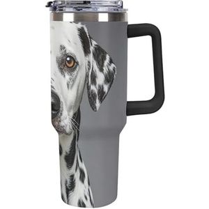 STVNKML 40 oz beker met handvat Dalmatische roestvrijstalen koffiemok herbruikbare reismok lekvrije geïsoleerde autobeker grote capaciteit beker voor reizen, buiten, thuisgebruik (zwart)