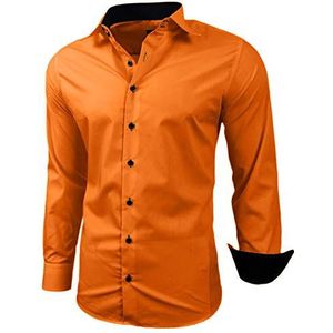 Baxboy B-444 Overhemd, voor heren, slimfit, gemakkelijk te strijken, lange mouwen, oranje, XL