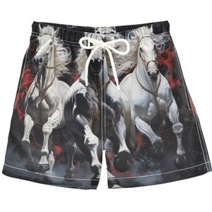 Abstracte Kunst Wit Paard Cool Jongens Zwemshorts Strand Ademend Strand Sport Speed Droge Broek Kinderen Pyjama, Patroon, 3XL